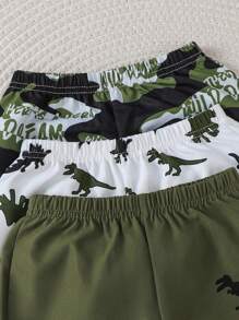 3pcs/Set Casual Sports Dinosaur & Camouflage Print Pants, Suitable For Spring, Summer And Autumn