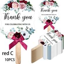 10/20 piezas Artículos de fiesta de bodas, Suministros decorativos, Abanicos para ceremonia de graduación y celebración, Gracias por celebrar con nosotros, Abanicos plegables de mano, Regalos de boda bohemios para la novia y damas de honor, Baile, Abanicos de boda con elegante patrón floral de rosa con mango de madera y cintas, Para uso de los invitados, Accesorios de decoración