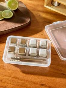 Cirelle Set de 8 piezas de cubitos de hielo de congelación rápida de acero inoxidable 304 con pinzas, set de pinzas para bebidas de bar, en caja, para fiestas, decoración de cumpleaños, para exteriores, campamento, regalo para padres