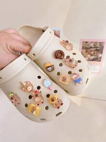 12pcs Fashion New Hole Shoe Flower Decorations, Fit For Summer Cute Slippers Decoration Clips, Transparent Cartoon Cute 3D Unisex Shoe Accessories Back To School