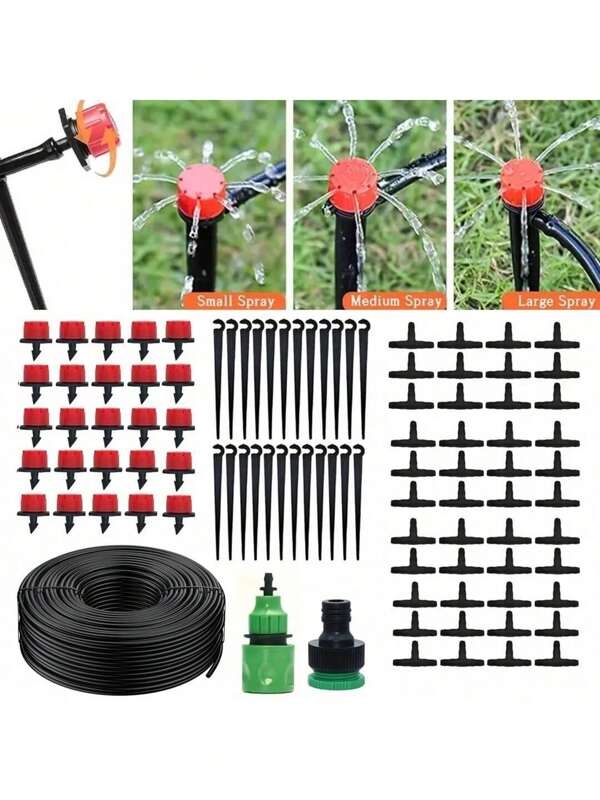 Automatisch irrigatiesysteem voor de tuin, druppelirrigatieset, automatische irrigatieapparatuur, automatisch tuinbewateringssysteem met verstelbare druppelaar, universele schroefdraadaansluiting, geschikt voor tuinen, terrassen, kassen, bloemperken en gazons