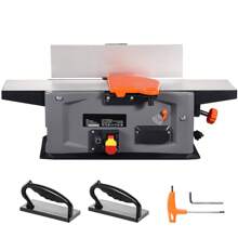 KFFKFF Spiral Benchtop Jointer, 6 In, 1.5HP 10000 RPM Bench Top Wood Jointer, With 14-Blade Spiral Cutterhead 0-1/8'' Adjustable Depth 6.1x27.6'' Table, Portable Woodworking Jointer For All Wood Types