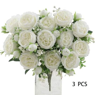 1/3/5 Piezas de Flores Artificiales de Peonía, Ramos Reutilizables de Peonías Falsas - Decoración del hogar y de la habitación, Arreglos florales artificiales, Decoración de jardín y patio exterior, Decoración de boda, cumpleaños y despedida de soltera - SIN JARRÓN