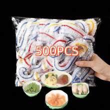 500/300/100PCS保鲜膜袋家用冰箱一次性保鲜膜罩多功能防尘防油罩自封盘子碗碟水果防蚊罩 - 彩色 - 查看 1