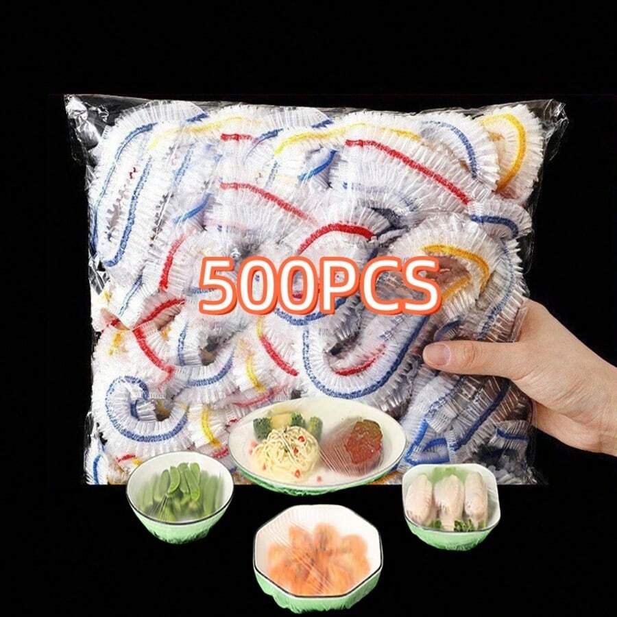 500/300/100PCS保鲜膜袋家用冰箱一次性保鲜膜罩多功能防尘防油罩自封盘子碗碟水果防蚊罩 - 彩色 - 查看 1