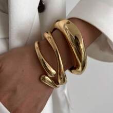 1pc Fashion Minimalist Vintage Chunky Jewelry Glossy Geometric Water Drop Expandable Spring Bangle Bracelet, Suitable For Women's Evening Party, Daily Wear, Perfect Holiday Gift