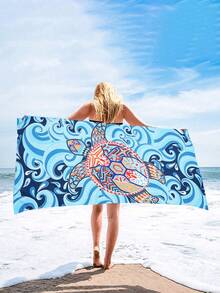 1 件波西米亚风沙滩巾（大号），海龟海豚海鸥图案设计，超细纤维毛巾，防沙速干耐用野餐毯，夏季、露营、节日必备品、节日配饰、旅行必备品、太阳椅毛巾、旅行配饰、太阳椅。海滩必备品