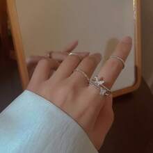 4 件套奢华甜美蝴蝶开口戒指套装，女士百搭日常佩戴戒指，礼品珠宝