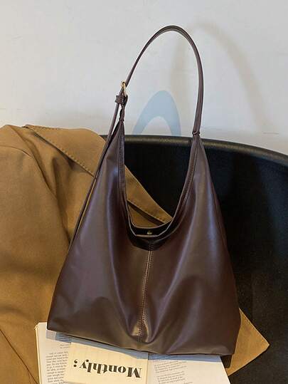 纯色复古休闲可折叠大容量单肩包，轻便适合学生、购物、外出