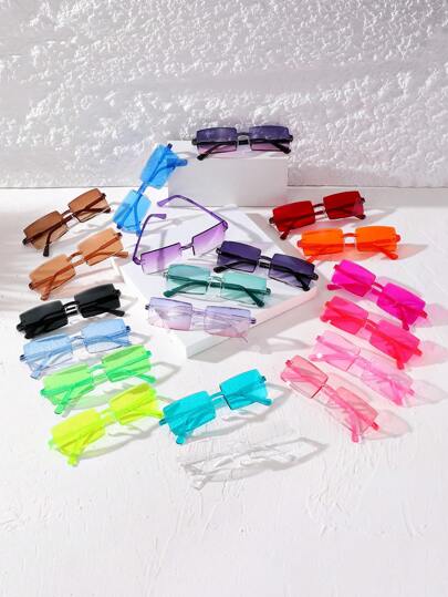 20PCS Rectangle Frame Glasses Bulk Set - 20 Colors Modern Geometric Eyewear For Adults Photo Booth, Fashion Parties, PC Material Costume Accessories With Square Design Preppy Style For Back To School Rectangle Shape
