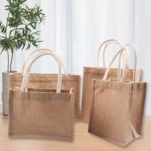 3/5pcs 38*27*19cm Natural Linen Bags, Plain Shopping Bags, Linen Gift Bags, DIY Vintage Linen Tote Bags, Wholesale Linen Handbags