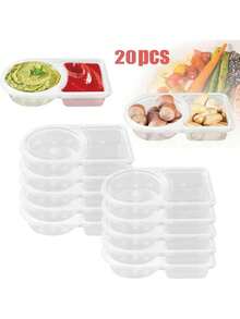 20pcs Portable Double-Layer Condiment Boxes - Reusable Plastic Sauce Dip Trays, Multi-Function Covered Dipping Cups, Salad Sauce Takeout Boxes, Double-Layer Condiment Boxes, Double-Layer Snack Boxes With Takeout Sauce, Suitable For Back To School, Halloween, Travel Snacks And Sauces, Beach Snacks, Christmas, Mother's Day, Parties, Birthday Parties, Gatherings, Etc. - Transparent B - View 16