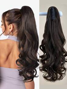 Claw Ponytail Extension Hair Dark Brown Color 22 Inch Long Natural Wave Heat Resistant Fiber Synthetic Ponytail Hairpiece For Women Daily Used - Brown - View 5