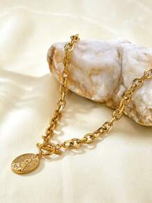 TONSI 1 pièce Collier pendentif en acier inoxydable plaqué or 18 carats personnalisé Y2K avec portrait géométrique exagéré, convient pour la remise des diplômes, la fête de plage, les rassemblements, bijoux pour femmes