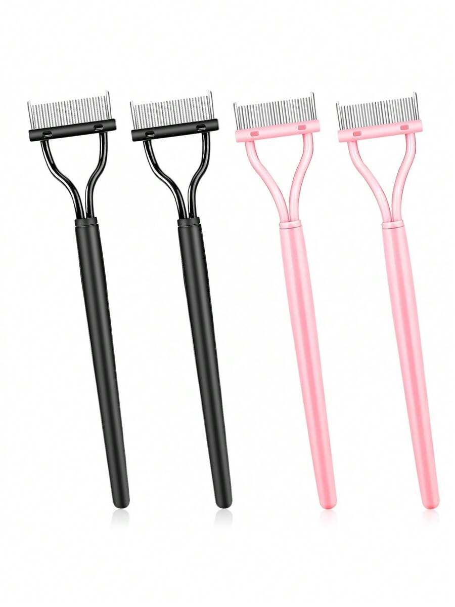 4/2/1 Pcs Eyelash Separator, Metal Teeth Mascara Brush With Cover, Eyelash Comb For Separating And Grooming Lashes, Makeup Applicator For Women, Cheap, Room Decor, Vanity, Travel, Bedroom, Makeup Accessories, Christmas Gift, Cosmetics, Makeup Tools, Cheap Gift, Gift For Her - Multicolor - View 1