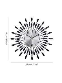 1 件 14 英寸/36 厘米安静铁艺花卉设计水钻装饰挂钟，简约风格电池供电铁艺奢华黑色挂钟，适用于客厅、卧室、入口、学校、办公室、乔迁礼物生日毕业