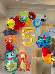 pokemon 10 piezas de globos con temática de Pokemon, globos de Pikachu, pequeños dragones de fuego, globos decorativos de la tortuga Jenni para fiesta de cumpleaños