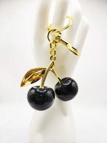 New Stylish Crystal Cherry Pendant Metal Keychain, Suitable For Daily Wear And As A Schoolbag Accessory For Back-To-School Season. It Can Also Serve As A Bag Accessory, And Make A Great Gift For Family, Friends, Classmates, Lovers. It Is Also Suitable As A Birthday Gift, A Gift For Teachers, And A Souvenir. - Black - View 8