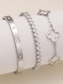 Stainless Steel Zirconia Bracelet Set, Fashionable & Luxurious Cubic Zirconia Bracelet Suitable For Daily Wear, Jewelry