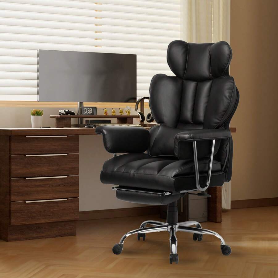 GartistGo Ergonomic High Back Swivel Leather Office Chair With Footrest For Home Office
