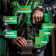 Kit De Atornillador De Impacto & Rotomartillo Sin Carbones, Kit Combinado de Taladro Inalámbrico Sin Escobillas Con 2 * 2000Mah Batería y Velocidades Variables - Tipo de Enchufe A USA (110-127V) - Ver 2