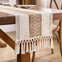 1pc Boho Table Runner Macrame Table Runners For Home Decor ,Cream & Brown Macrame Table Runner With Tassels For Boho Dining Bedroom Decor Rustic Bridal Shower,Farmhouse Rustic Table Runner,Place Mat,Thanksgiving Christmas Home Decor (Multiple Sizes Available)