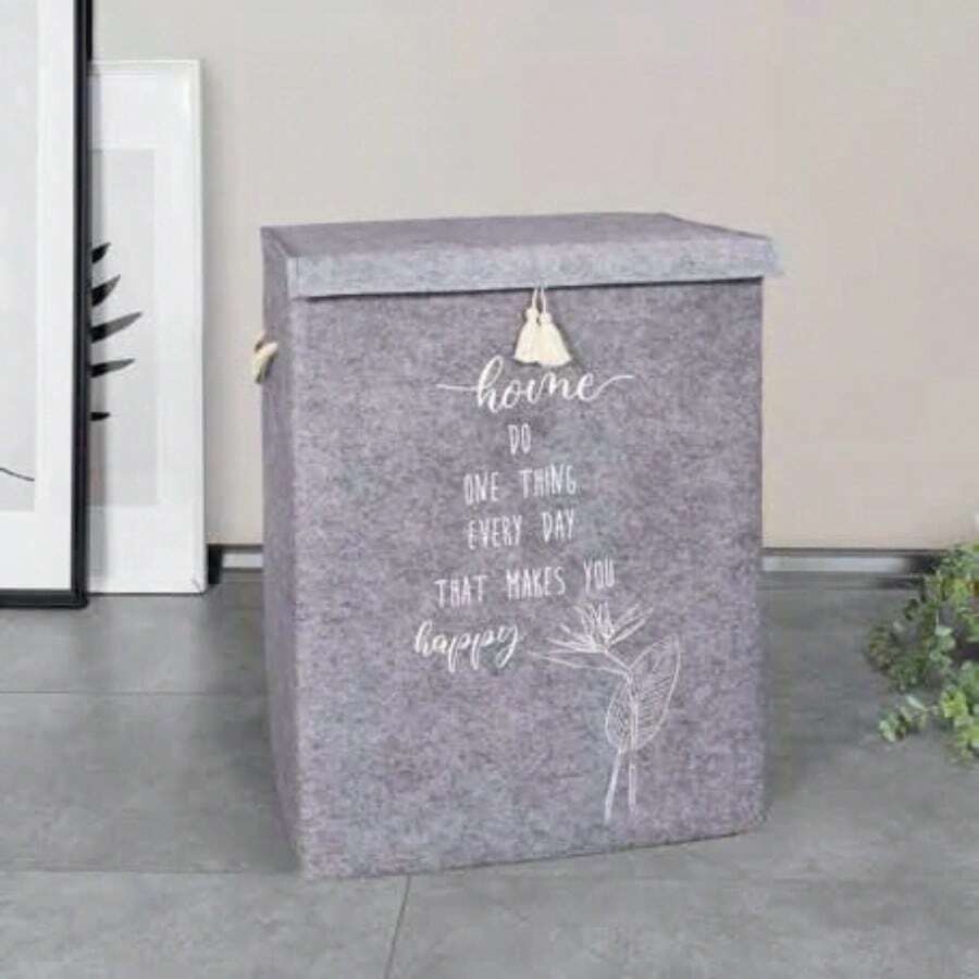 MADE IN TURKEY Felt Style Storage Box With Lid Mega Size | 55x40x30 Cm | Polypropylene And Cardboard | Large Capacity Organizer - Grey - View 1