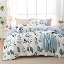 Duvet Cover King Size, Reversible Floral Lavender Duvet Cover Set With Zipper Closure, 3 Pieces Botanical Patterns Soft Microfiber Bedding Set (90"X104", 2 Pillow Cases 20"*36") - 05 - 灰綠色葉子(無被子) - 查看 1