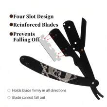 Men's Straight Razor Kit, Including 10PCS Stainless Steels Blades, Razor With Mental Handle With 3D Engraving Design,Black Classic Vintage Look For Barber Razor Manual Shaving For Haircutting, Beard Shaping, And Eyebrow Trimming For Men