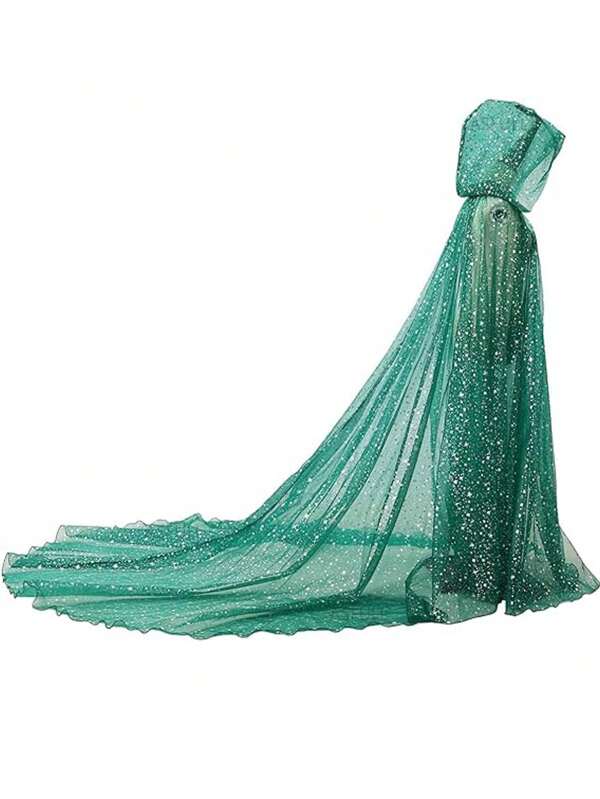 Mantello con cappuccio in tulle da donna per sposa, abito da sposa, abito, Ramadan, Eid, Ognissanti, cosplay, con lungo strascico, adatto per matrimonio, carnevale, San Valentino