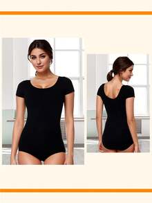 女士古典芭蕾舞基本款短袖芭蕾舞紧身衣，成人体操舞蹈练习上衣，带柔软内衬，芭蕾舞服装