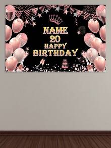 1 peça de balão azul e dourado personalizado para festa de aniversário, pano de fundo, tapeçaria, banner, bandeira, fundo decorativo, tecido, decoração, Natal, fácil de limpar, requintado, personalizado de alta qualidade, personalizado, único, presentes ideais para ela, namorado, namorada, pai, mãe, família, amigos, filho, filha, estudantes para casamentos, para inauguração de casa, escola, casa, escritório, itens essenciais para casamento, faixas e flâmulas personalizadas, ambiente acolhedor