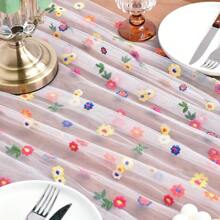 1 pieza Camino de mesa floral y colorido, versátil y bordado con estilo rústico semitransparente para decorar la mesa de la cocina, apto para bodas, fiestas, cumpleaños, Acción de Gracias, Navidad, aniversarios de parejas, decoración del hogar con margaritas de ensueño y coloridas