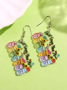 1 Pair Of Fashionable, Creative, And Unique Text Design Acrylic Earrings With Colorful Flower, Sunflower Motifs, Suitable For Back To School, Daily Wear And Festive Occasions For Women