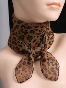 1 件女士豹纹头巾，三角形头巾款式，时尚休闲百搭花卉缎面头巾，适合日常佩戴 - 彩色 - 查看 5