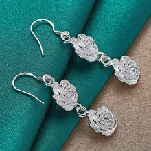 925 Silver Plated Earrings Fashion Jewelry Elegant Woman Crystal Amethyst Shell Earrings Engagement Christmas Gifts - Silver - View 4