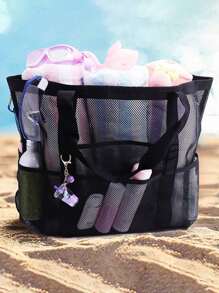 Large Capacity Waterproof Beach Bag, Lightweight Collapsible Beach Bag, Portable Travel Bag, Mesh Beach Bag Swim Tote Bag, Multifunctional Shoulder Shopping Bag Handheld Beach Mesh Hollow Out Bag Hollow Bag, Summer Beach Toy Storage Bag, Bath Swimming Large Capacity Storage Bags, Bathroom Bag & Shoulder Handbag For Travel Vacation Beach Cruise Essentials