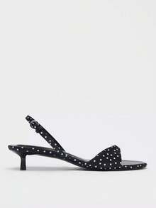 女士时尚经典露趾波尔卡圆点小猫跟露跟凉鞋，日常穿着女士黑色凉鞋 - 黑色 - 查看 6