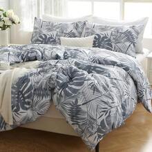 Duvet Cover King Size, Reversible Floral Lavender Duvet Cover Set With Zipper Closure, 3 Pieces Botanical Patterns Soft Microfiber Bedding Set (90"X104", 2 Pillow Cases 20"*36") - 01 - 黑灰色葉子(無被子) - 查看 6