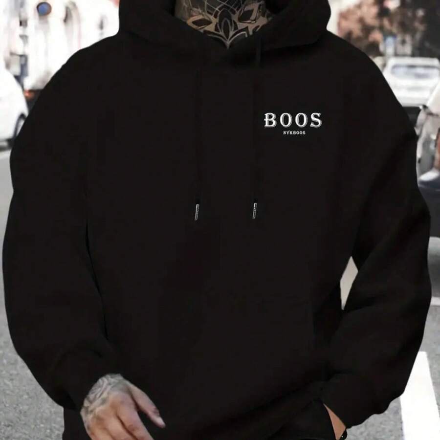 Men's Cold Weather Sweatshirt Kangaroo Hoodie Cotton Sweatshirt - Black - View 1