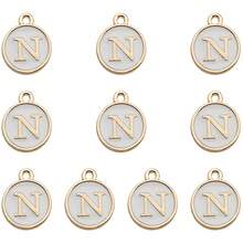 10 件珐琅 A-Z 字母锌合金吊坠套装 | 彩色 DIY 时尚珠宝制作配件 | 26 个字母项链手链工艺品吊饰 - 白色 - 查看 13