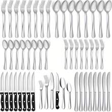 48-Piece Silverware Set With Steak Knives For 8, Stainless Steel Flatware Cutlery Set For Home Kitchen Restaurant Hotel, Kitchen Utensils Set, Mirror Polished, Dishwasher. - 48PCS - 查看 2