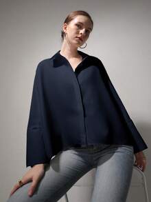 女士纯色衬衫，复古长袖设计，适合商务面试、通勤、休闲放松等场合，简约优雅，日常穿着、居家、街头风皆宜，是冬季的理想之选。也是情人节、新年等节日的完美之选。 - 藏蓝色 - 查看 6