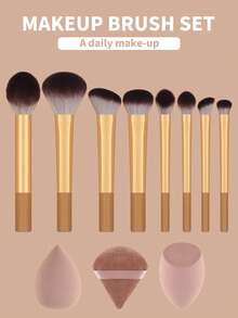 15支/13支/11支/8支/6支化妆刷套装，包含：散粉刷、腮红刷、高光刷、眼影刷、睫毛刷、眼线刷、斜角美妆蛋、圆形美妆蛋、圆形粉扑、三角形粉扑、三角形散粉美妆蛋、粉底液混合美妆蛋、美妆工具、化妆刷套装、化妆刷套装、化妆刷套装、全套化妆刷、化妆刷套装、化妆刷套装、化妆礼盒套装 - 金色 - 查看 19