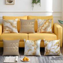 6件套简约家居黄色大理石纹抱枕套，单面印花桃绒面料，尺寸45*45/50*50/40*40厘米，适用于现代布艺沙发室内装饰、派对装饰、礼品 - 6pc-黃色 - 查看 8