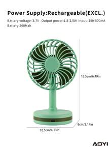 AOYI 1pc 500mAh Rechargeable 3-Speed Adjustable Minimalist Desktop Fan With Charging Cable