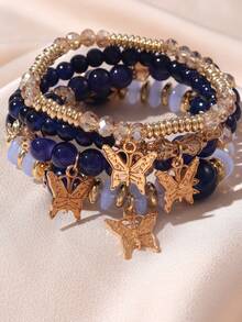 4pcs/Set Bohemian Style Stacked Bracelet Set With Colorful Butterfly Beaded Multi-Layer Bracelets - Multicolor - View 19