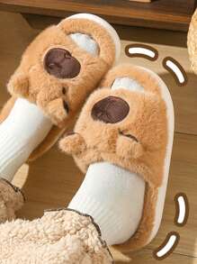 1 par de pantuflas antideslizantes con suela plana y diseño de dibujos animados de lino, unisex, aptas para todas las estaciones