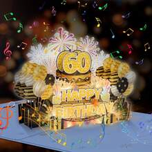 60th Pop-Up Birthday Card, Happy 60th Birthday Card, Large 3D Sixty Bday Card For Women Men, Happy 60 Birthday Greeting Card With Envelopes For Him Her - 彩色 - 查看 5