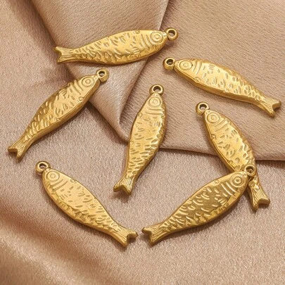 1/5 chiếc mặt dây chuyền hình cá khô bằng thép không gỉ 304, mạ vàng 18K, thích hợp cho nữ giới đeo hàng ngày và dự tiệc, phụ kiện trang sức tự làm, đồ trang trí thời trang.